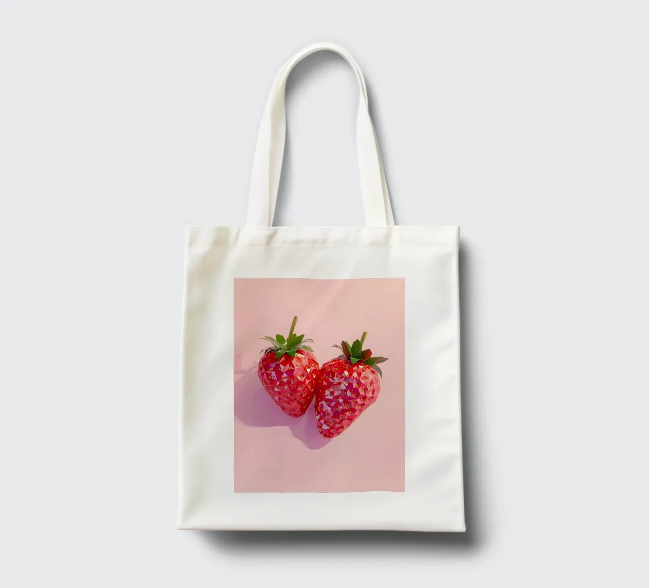 Geometrisch Aardbei Duo - Low Poly Pop Art jute draagtas van homdeco