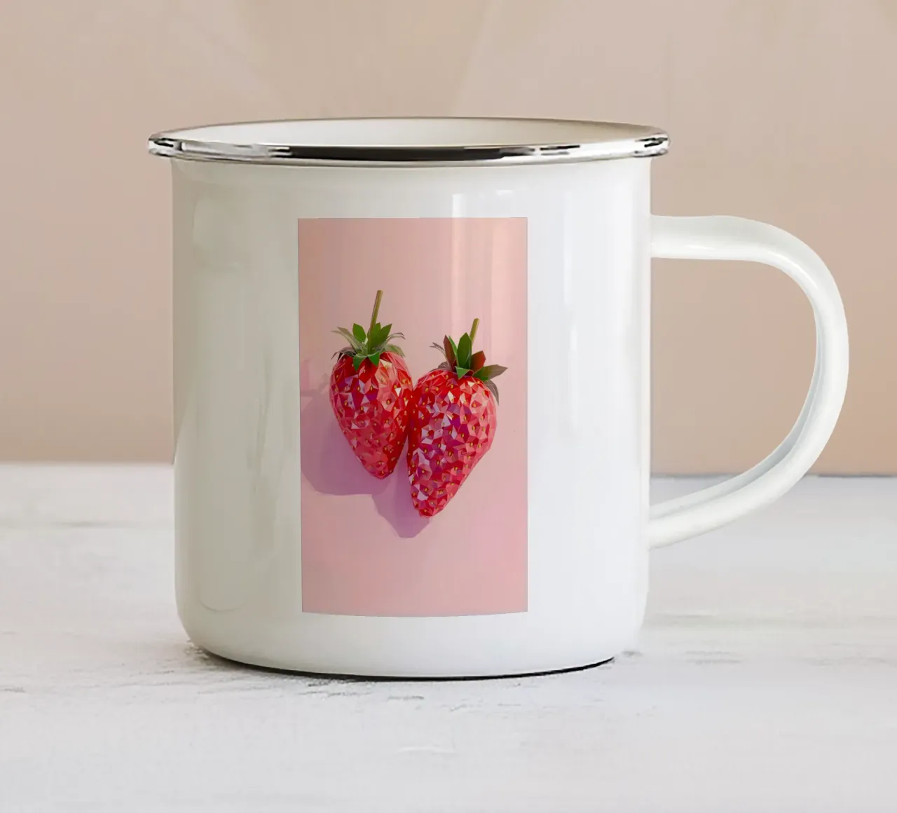 Duo geometrico di fragole - Low Poly Pop Art tazza in smalto da homdeco