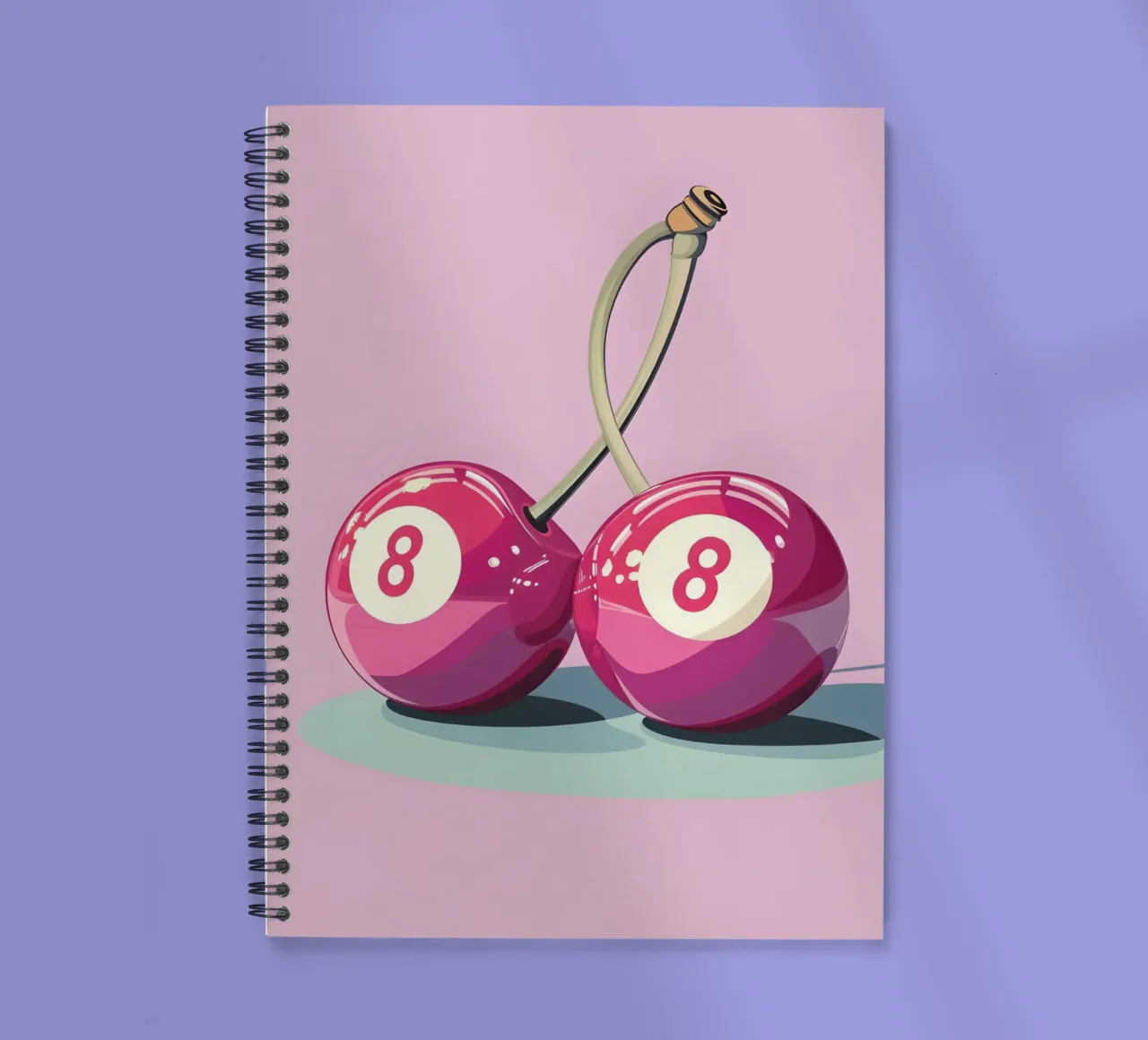 Retro Pop Art Cherry Billiards - Pink & Purple spiral notebook by homdeco