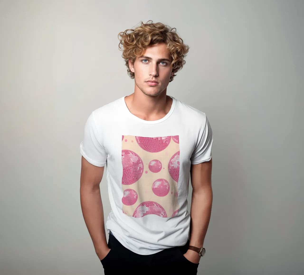 Pink Disco Ball Pattern - Retro Aesthetic Art Print t-shirt by homdeco