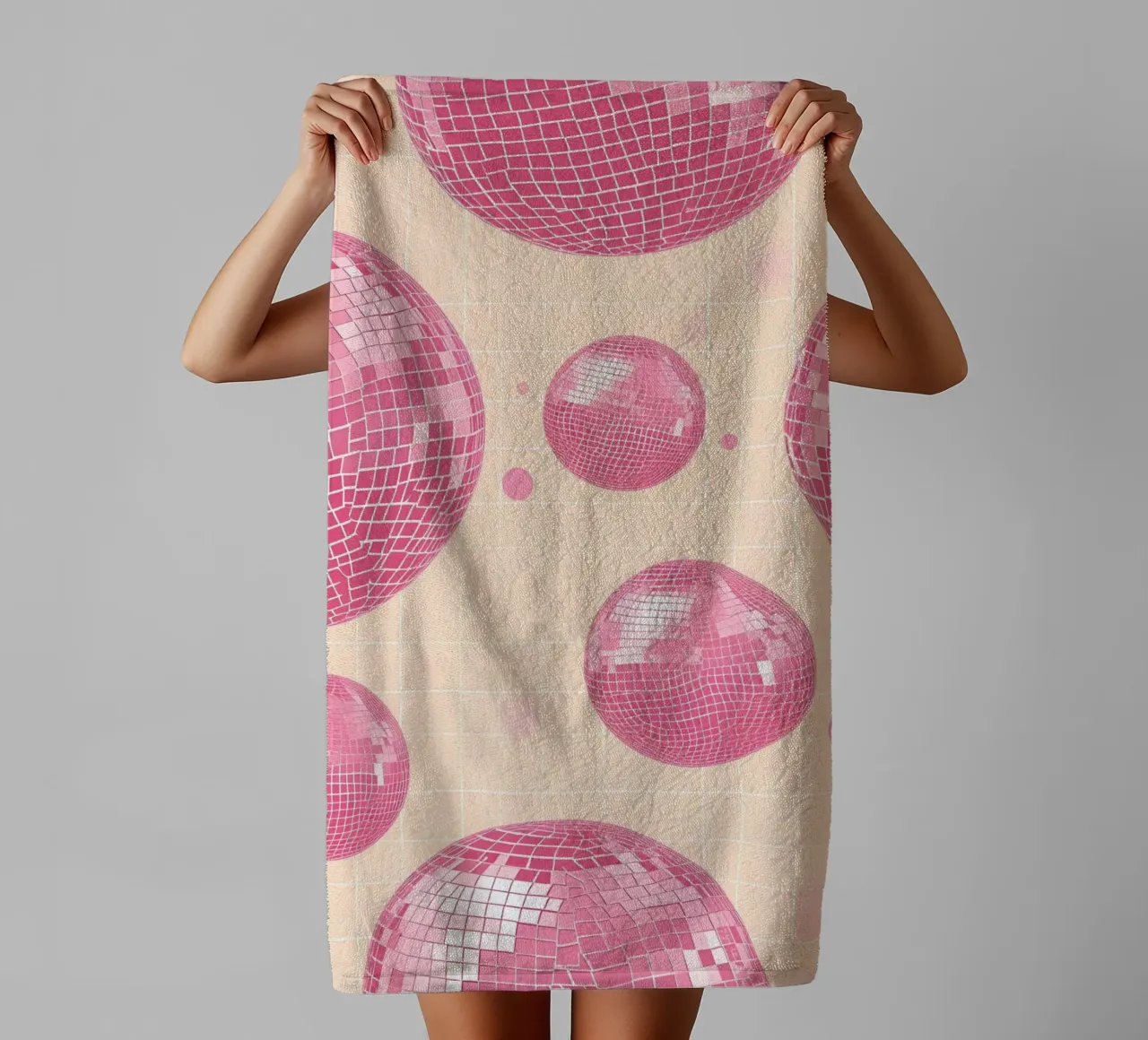 Pink Disco Ball Pattern - Retro Aesthetic Art Print towel by homdeco
