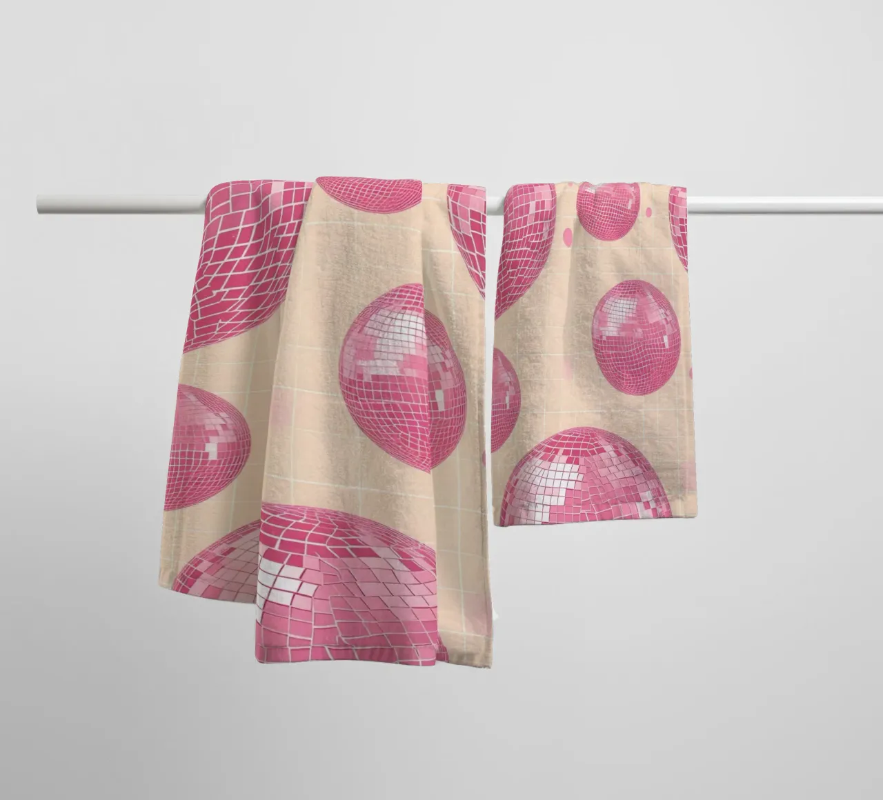 Pink Disco Ball Pattern - Retro Aesthetic Art Print towel by homdeco