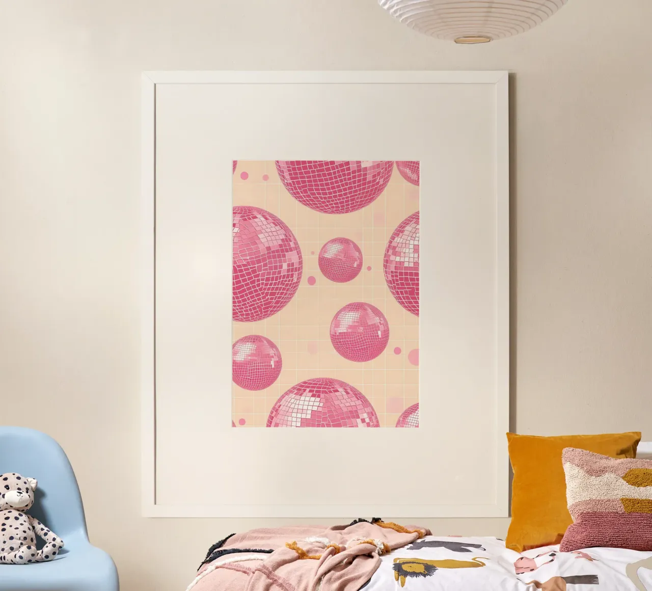 Pink Disco Ball Pattern - Retro Aesthetic Art Print poster by homdeco