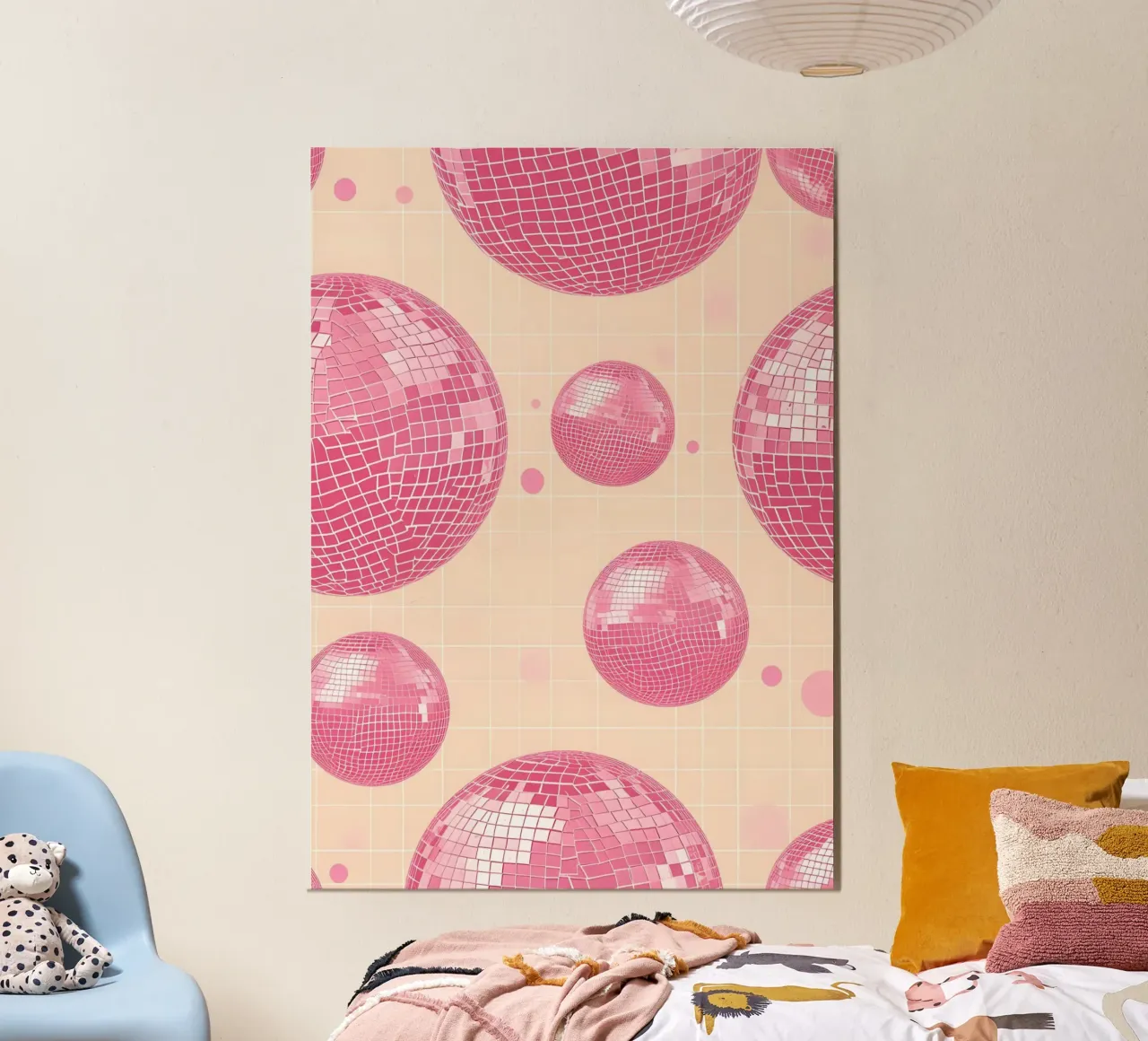 Pink Disco Ball Pattern - Retro Aesthetic Art Print poster by homdeco