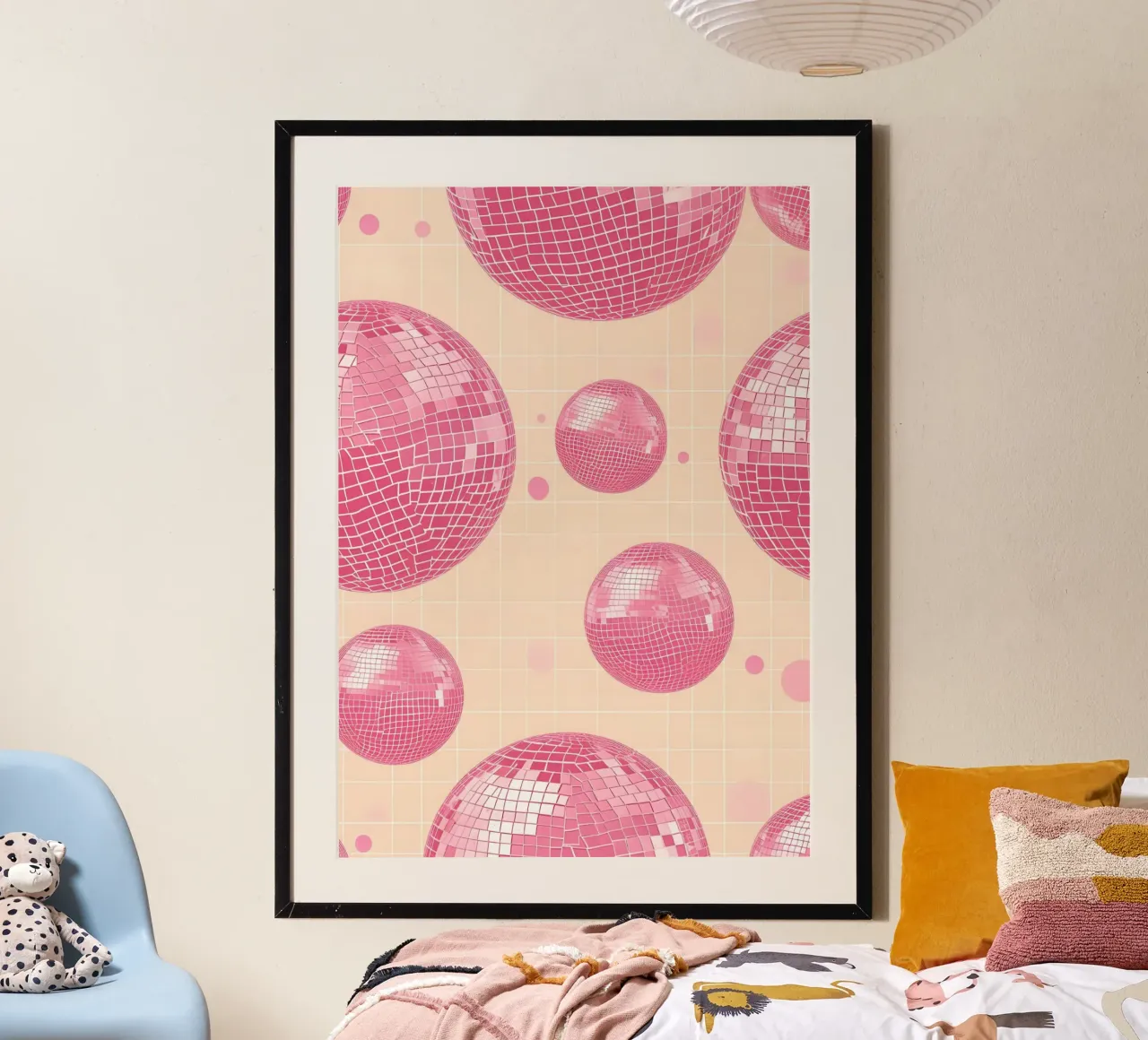 Pink Disco Ball Pattern - Retro Aesthetic Art Print poster by homdeco