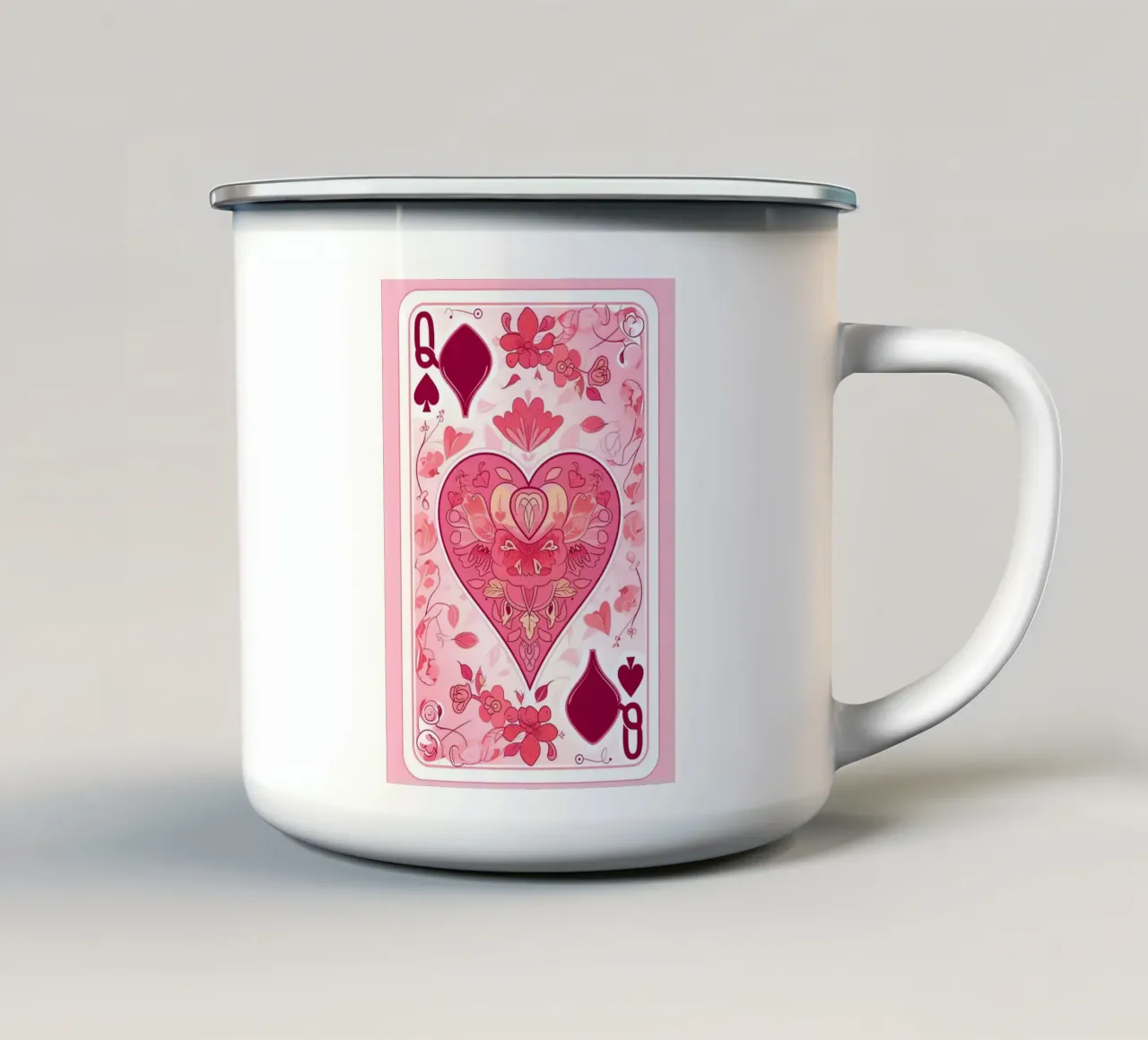 Carta da gioco Regina di cuori - Arte floreale rosa tazza in smalto da homdeco