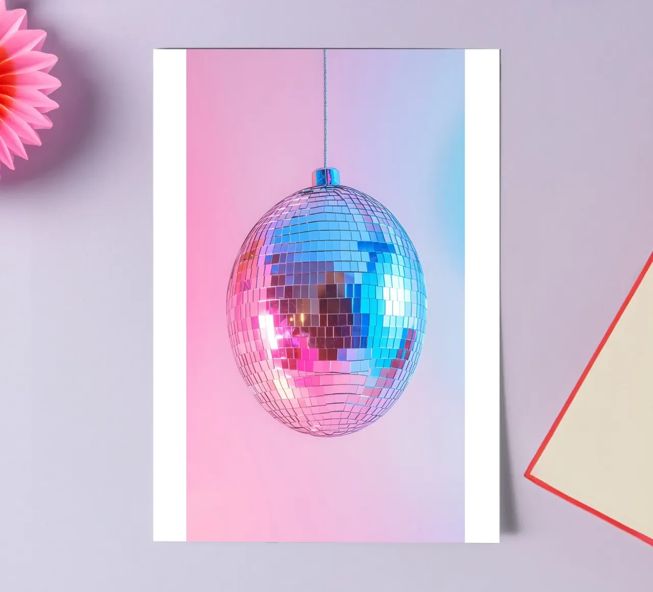 Retro Disco Ball - Rose & Bleu Gradient Glow planche autocollant de homdeco