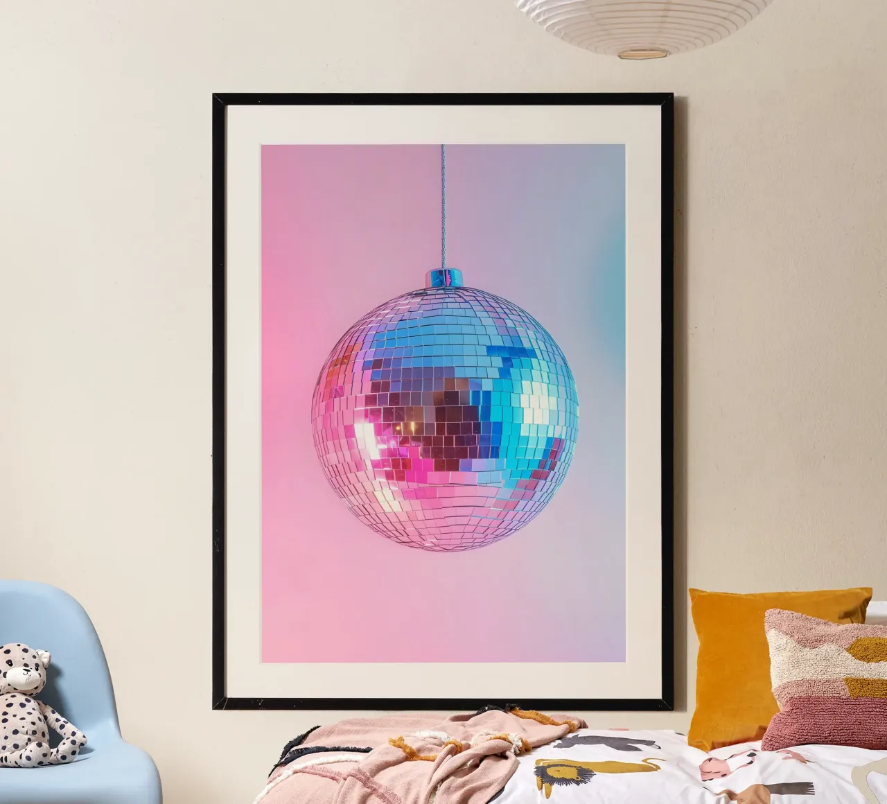 Palla da discoteca retrò - Bagliore graduale rosa e blu carta hahnemühle da homdeco