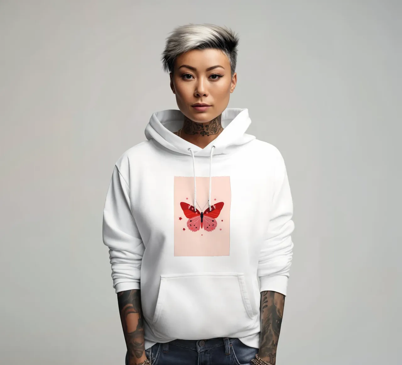 Ruby Pink Butterfly - Starry Whimsical Art Print hoodie by homdeco