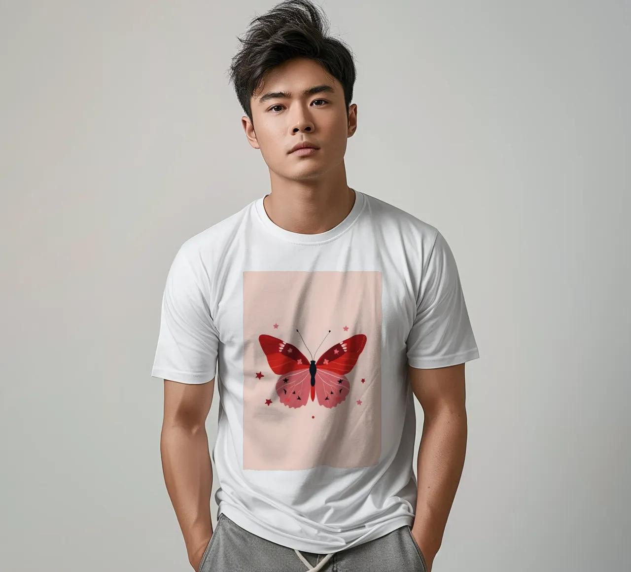 Ruby Pink Butterfly - Starry Whimsical Art Print t-shirt by homdeco