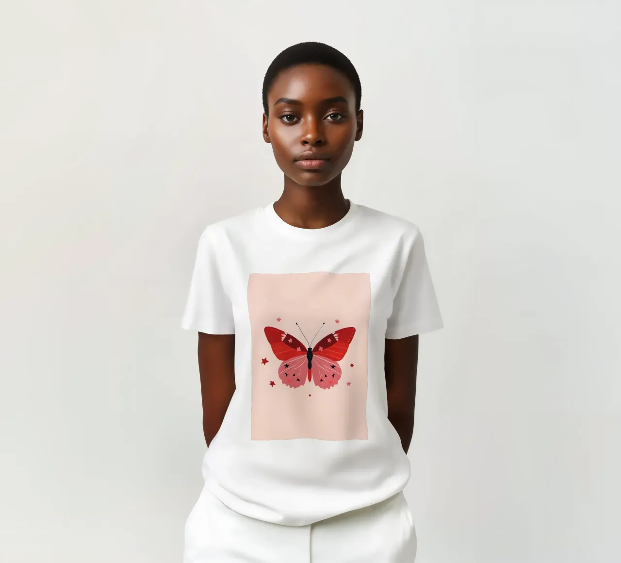 Ruby Pink Butterfly - Starry Whimsical Art Print t-shirt by homdeco