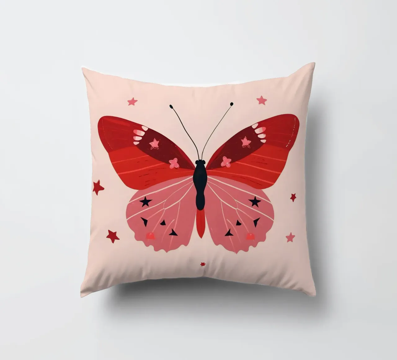 Ruby Pink Butterfly - Starry Whimsical Art Print decorative cushion by homdeco