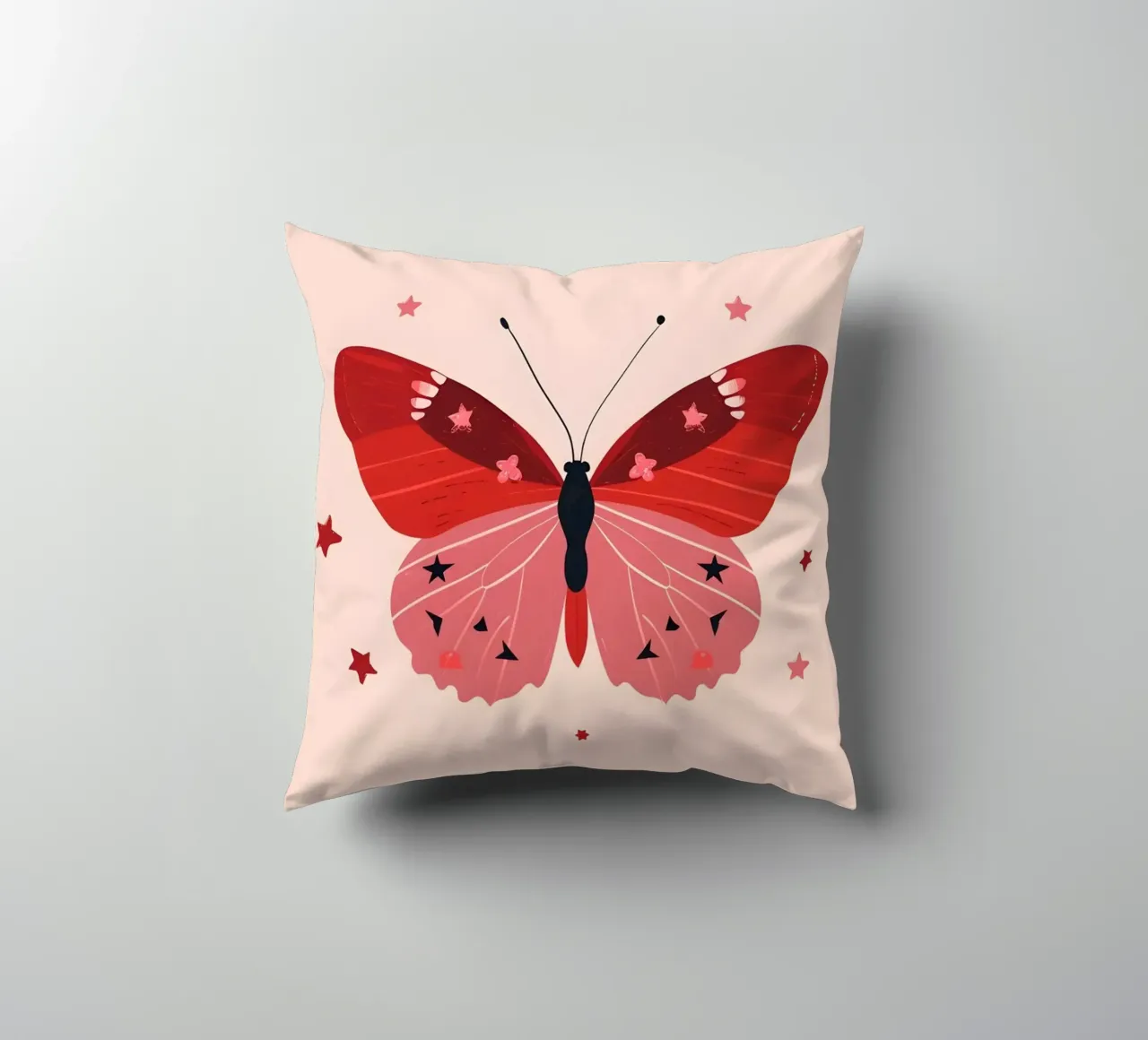 Ruby Pink Butterfly - Starry Whimsical Art Print decorative cushion by homdeco