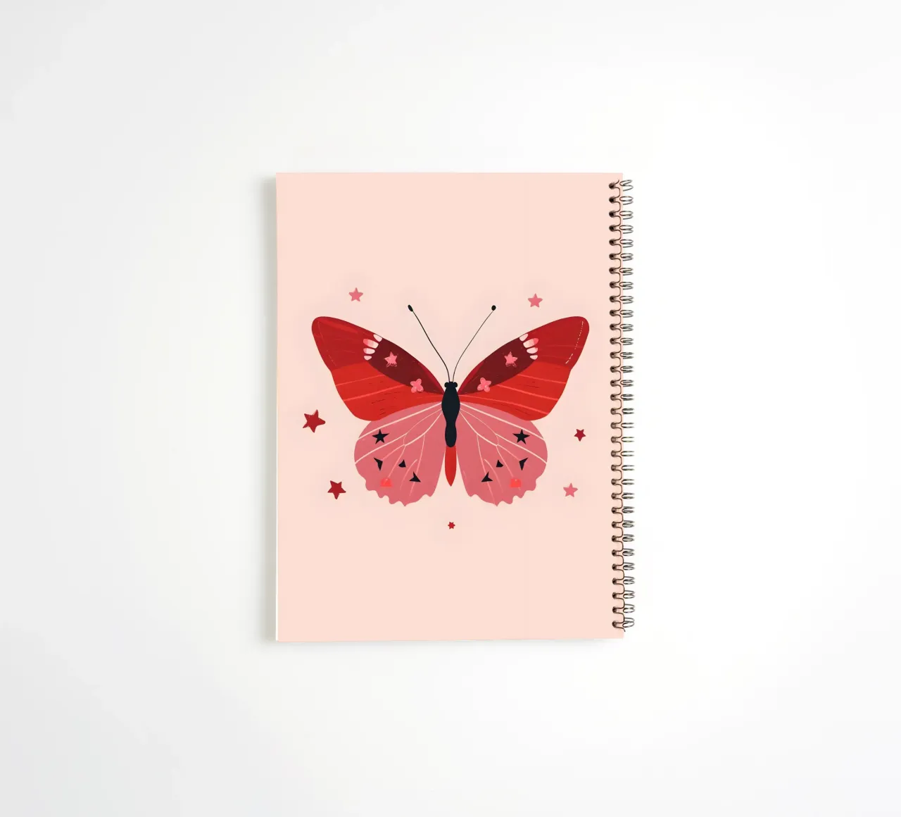 Ruby Pink Butterfly - Starry Whimsical Art Print spiral notebook by homdeco