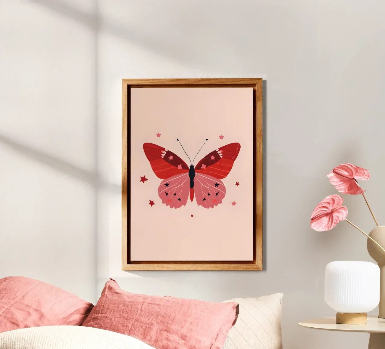 Papillon rose rubis - Étoilé Impression d'art fantaisiste panneau forex de homdeco