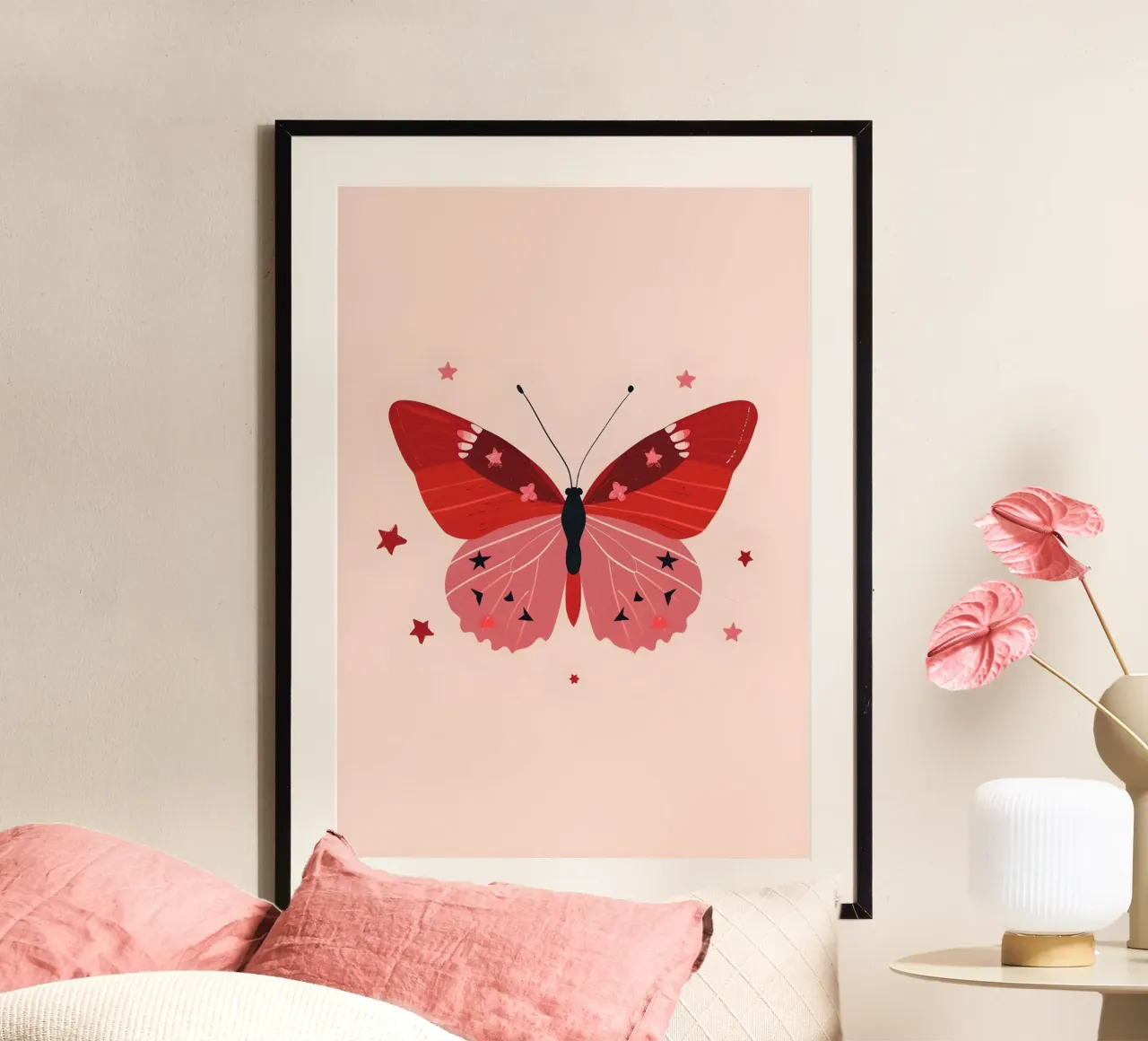 Ruby Pink Butterfly - Starry Whimsical Art Print hahnemühle by homdeco