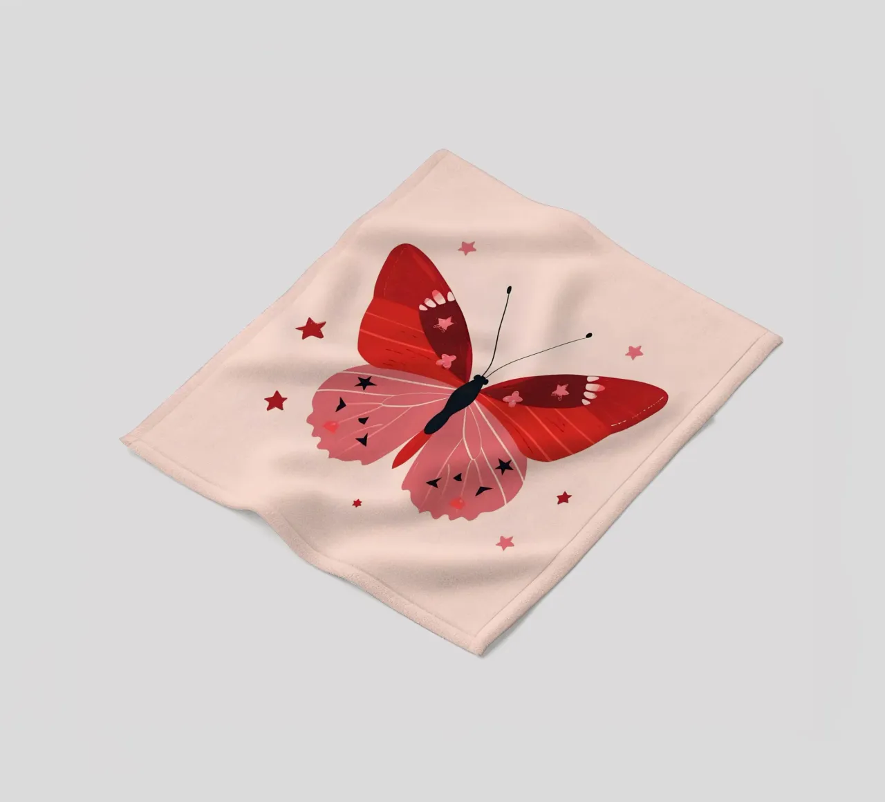 Ruby Pink Butterfly - Starry Whimsical Art Print fleece blanket by homdeco