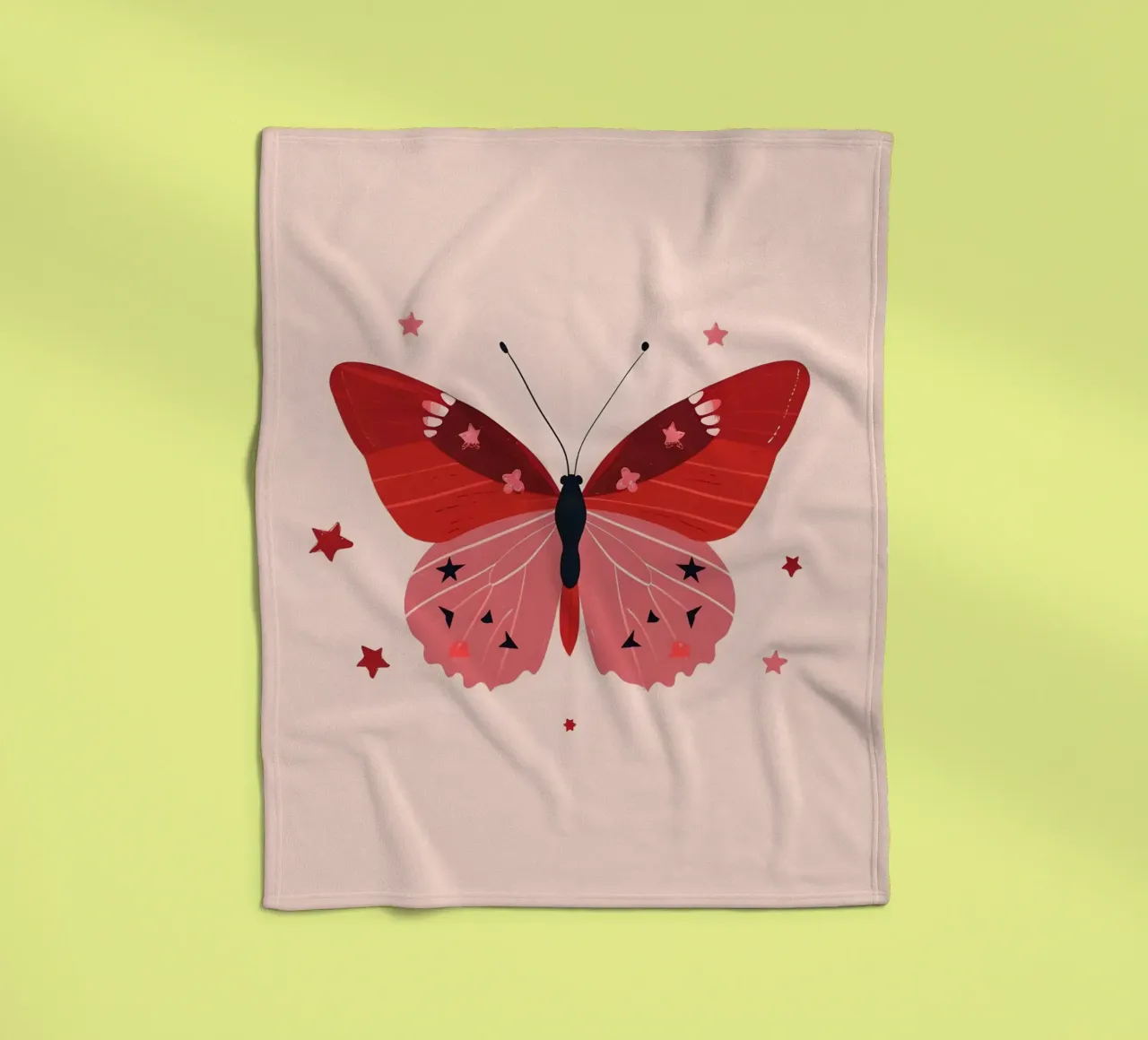Ruby Pink Butterfly - Starry Whimsical Art Print fleece blanket by homdeco