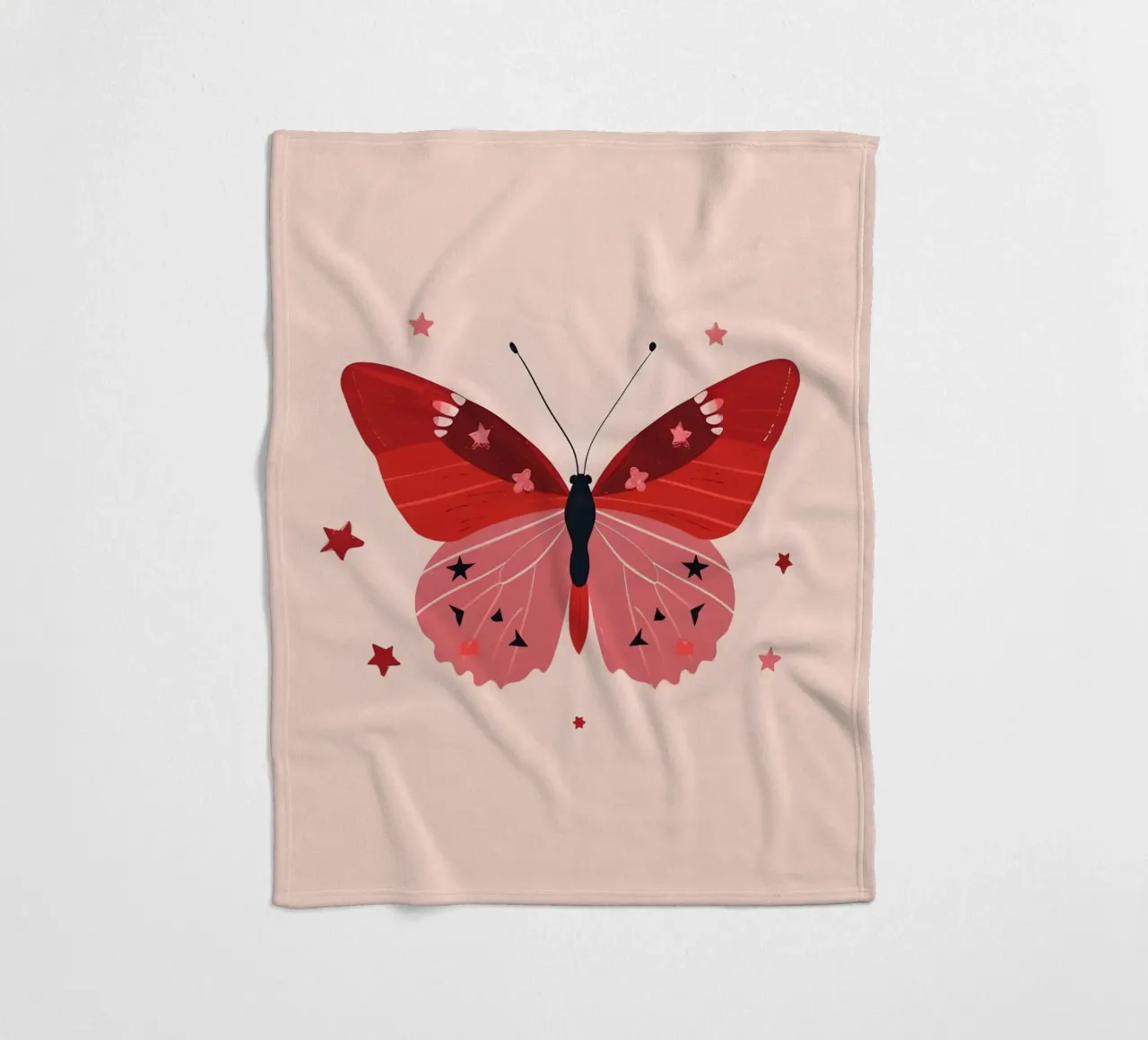 Ruby Pink Butterfly - Starry Whimsical Art Print fleece blanket by homdeco