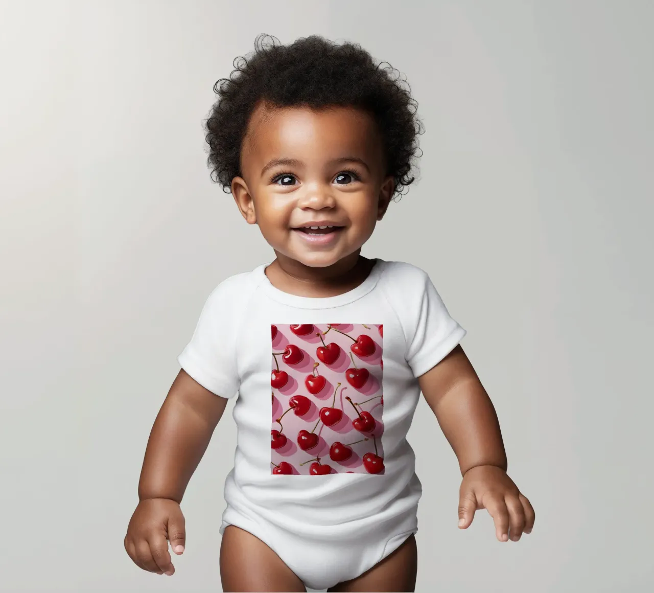 Heart Cherry Pattern - Sweet Pop Art Print short-sleeve baby romper by homdeco