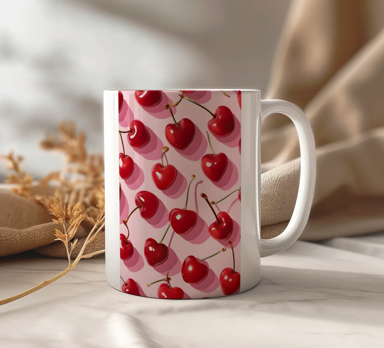 Heart Cherry Pattern - Sweet Pop Art Print ceramic mug by homdeco
