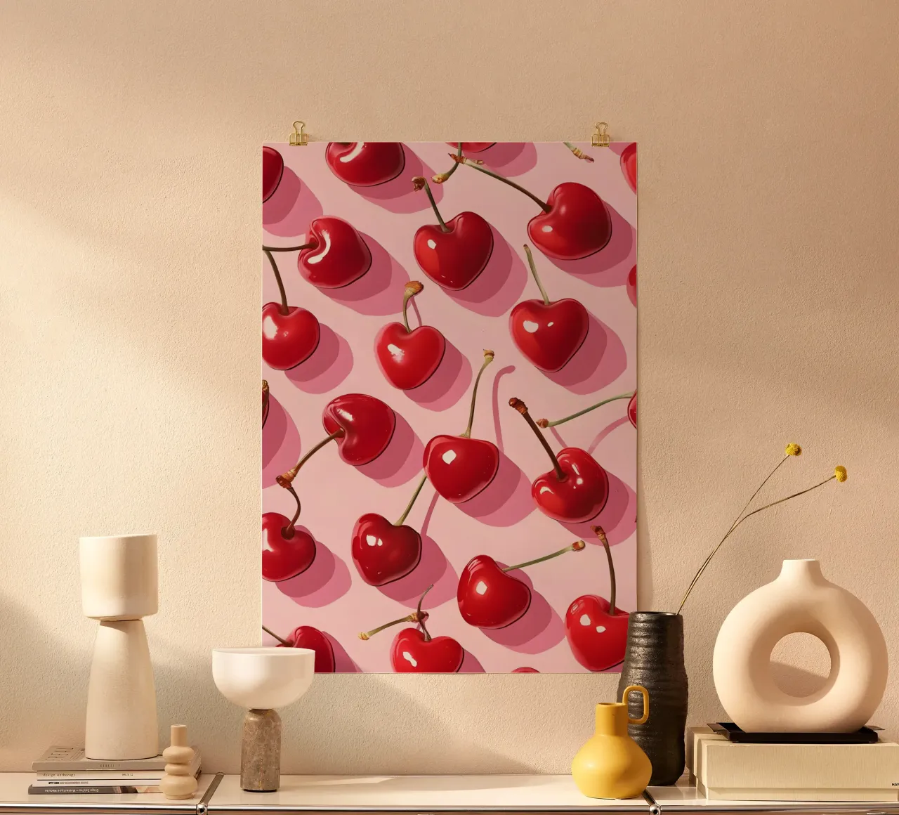 Heart Cherry Pattern - Sweet Pop Art Print hahnemühle by homdeco