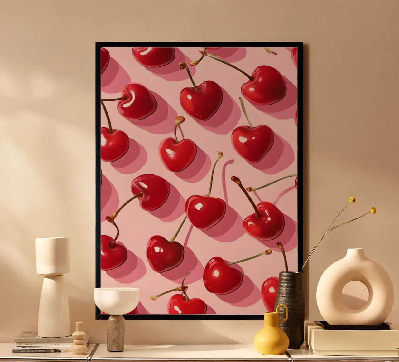 Heart Cherry Pattern - Sweet Pop Art Print hahnemühle by homdeco