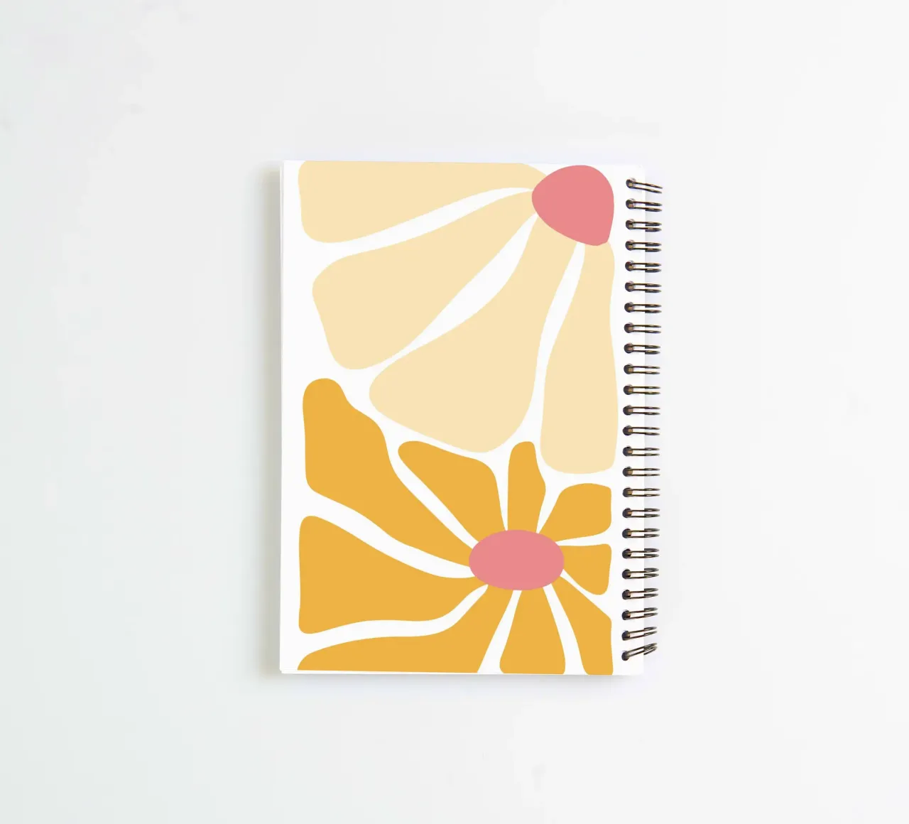 Abstract Boho Daisy - Peach & Mustard Floral Art spiral notebook by homdeco