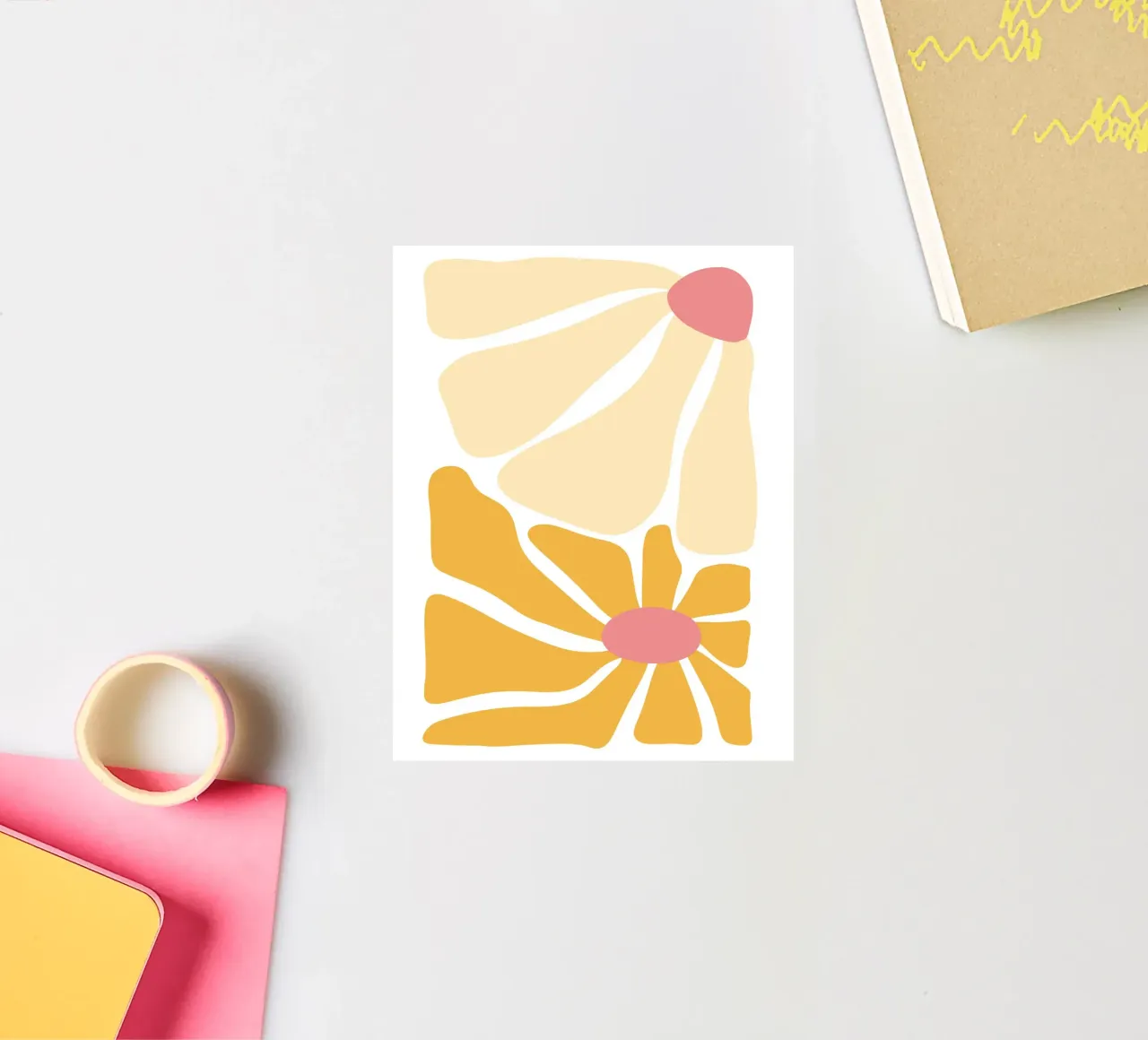 Abstraktes Boho-Gänseblümchen - Pfirsich & Senf Blumenkunst Sticker von homdeco