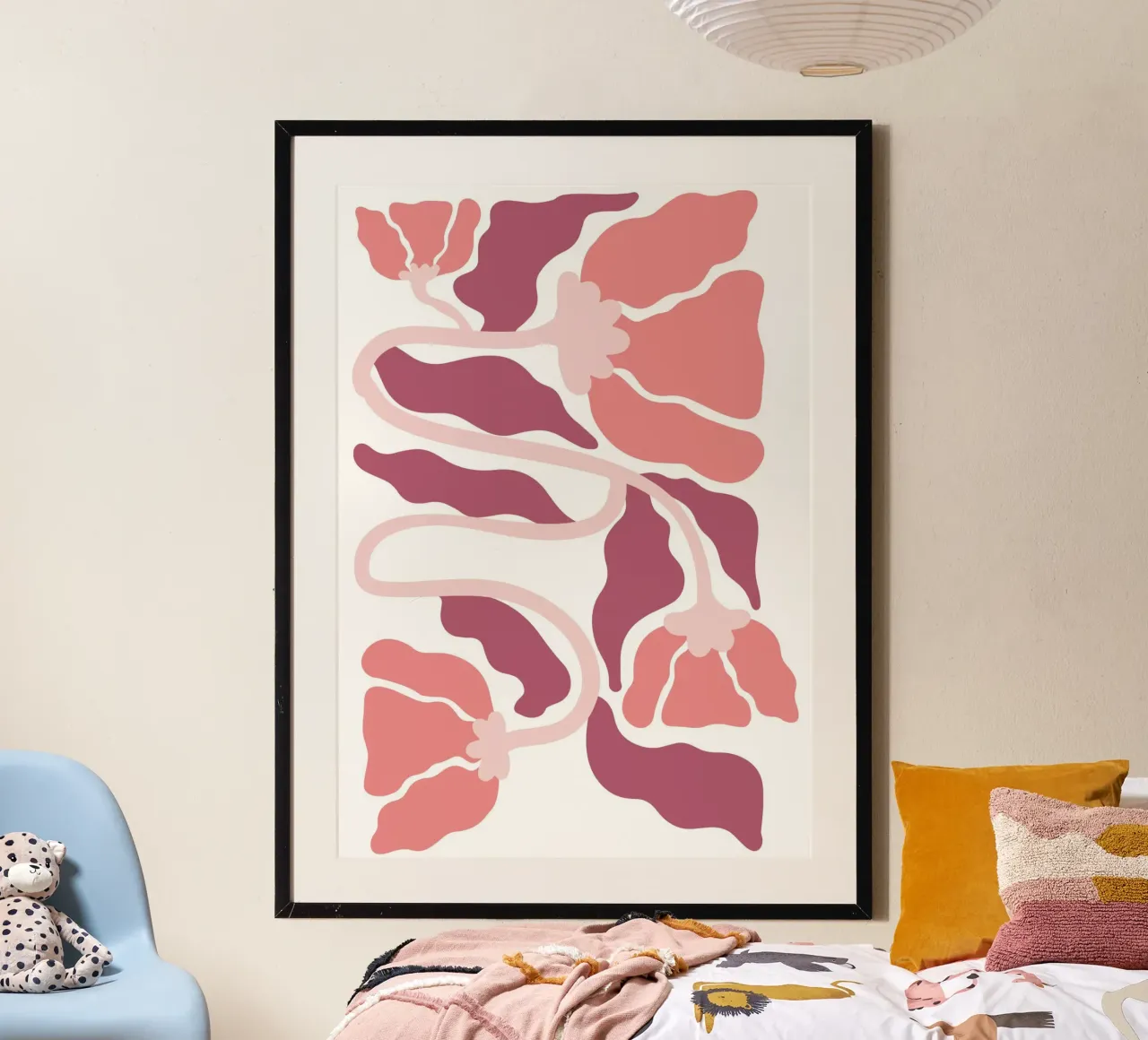 Abstrakte Mohn-Ranken - Moderne rosa Botanische Kunst Poster von homdeco