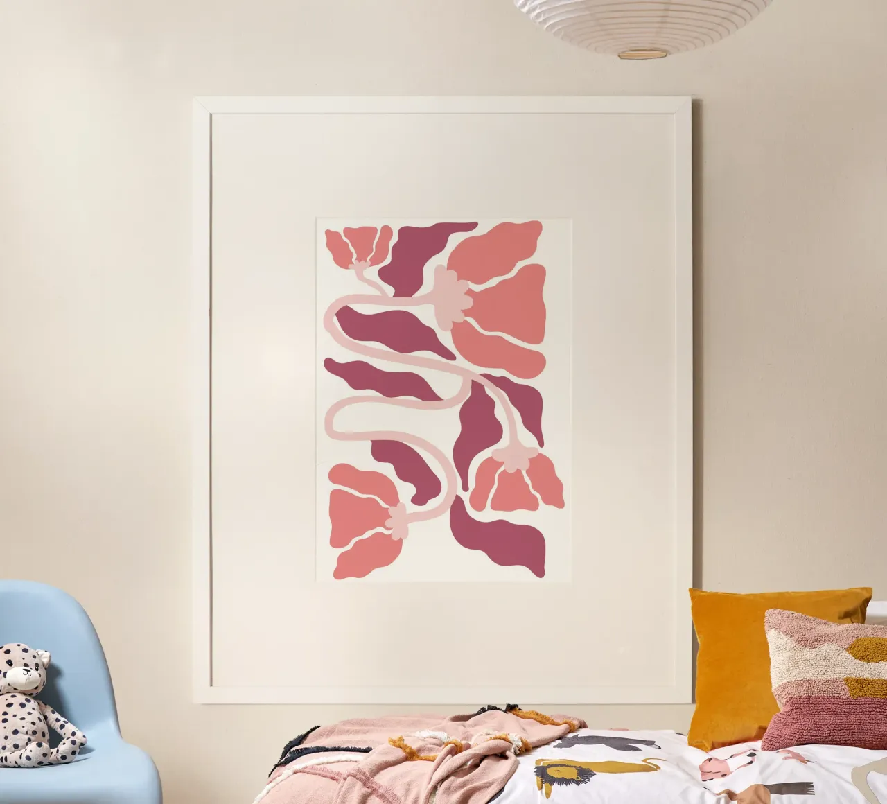 Abstrakte Mohn-Ranken - Moderne rosa Botanische Kunst Poster von homdeco