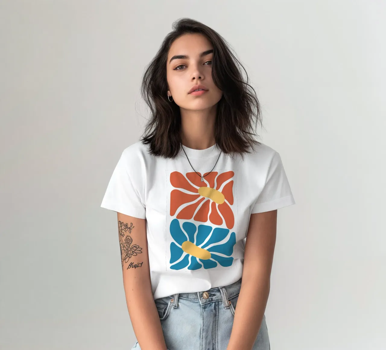 Mid-Century Modern Floral - Abstract Orange & Blue t-shirt by homdeco