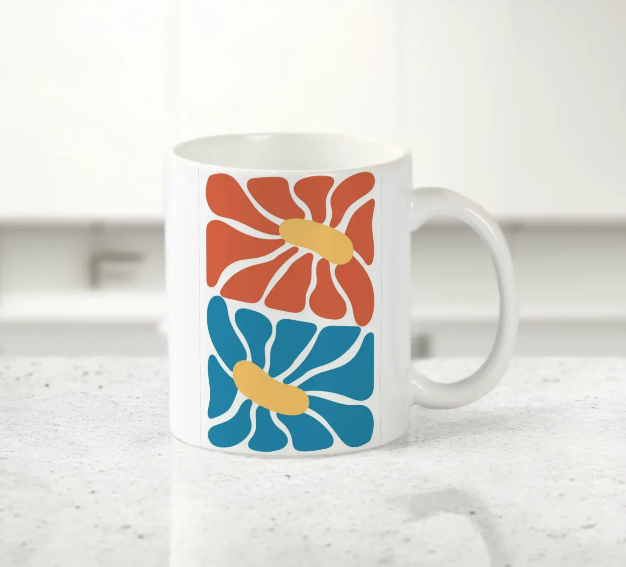 Floreale moderno di metà secolo - astratto arancione e blu tazza in ceramica da homdeco