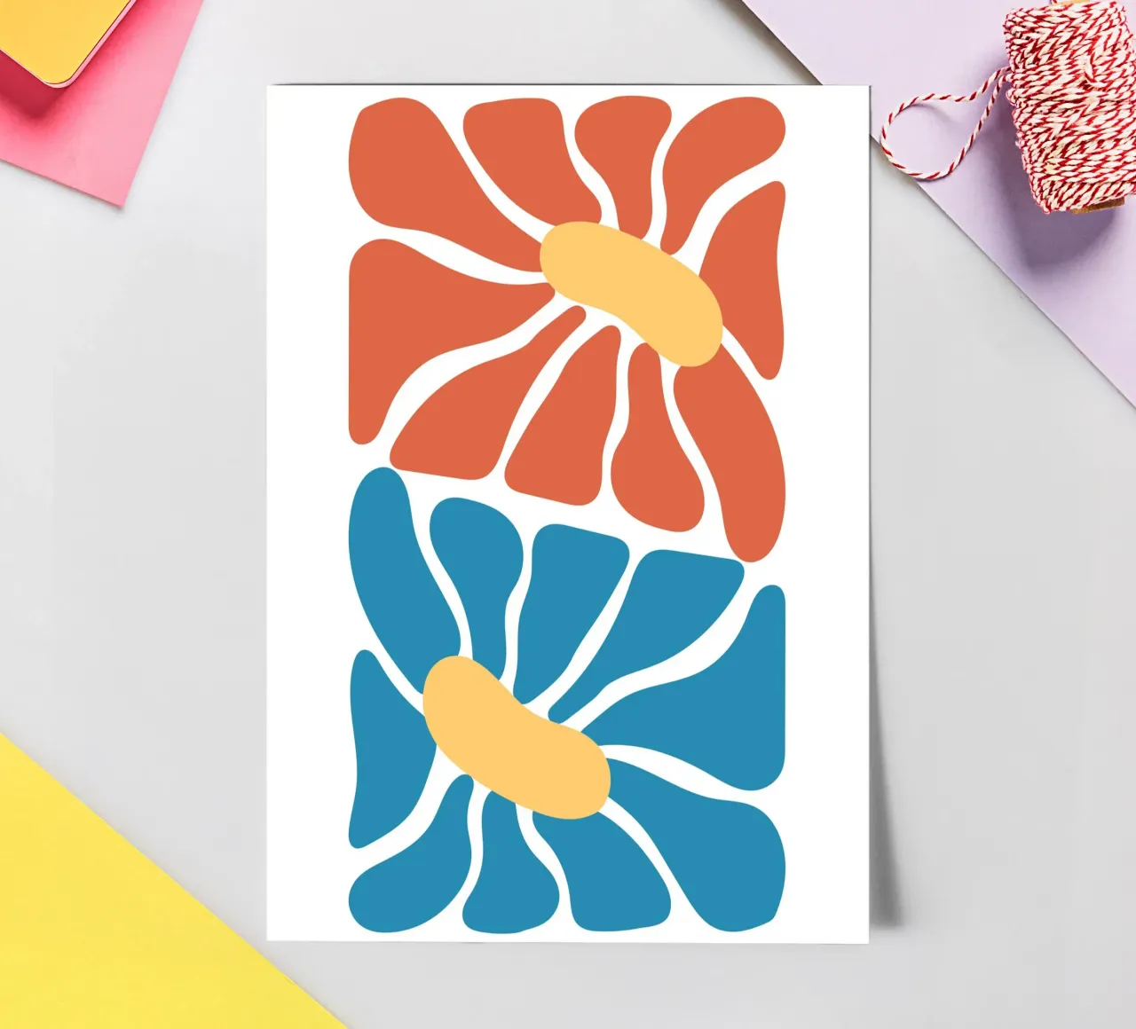 Mid-Century Modern Floral - Abstract Orange & Blue sticker sheet by homdeco