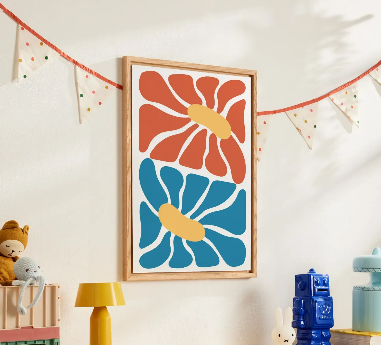 Floreale moderno di metà secolo - astratto arancione e blu plexiglass da homdeco