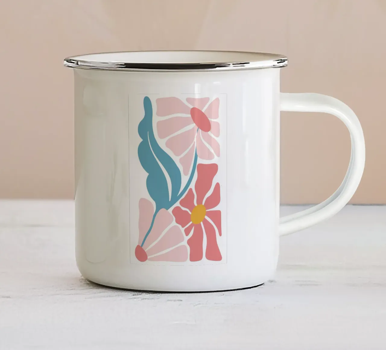 Fiore floreale pastello Boho - Rosa astratto e blu tazza in smalto da homdeco