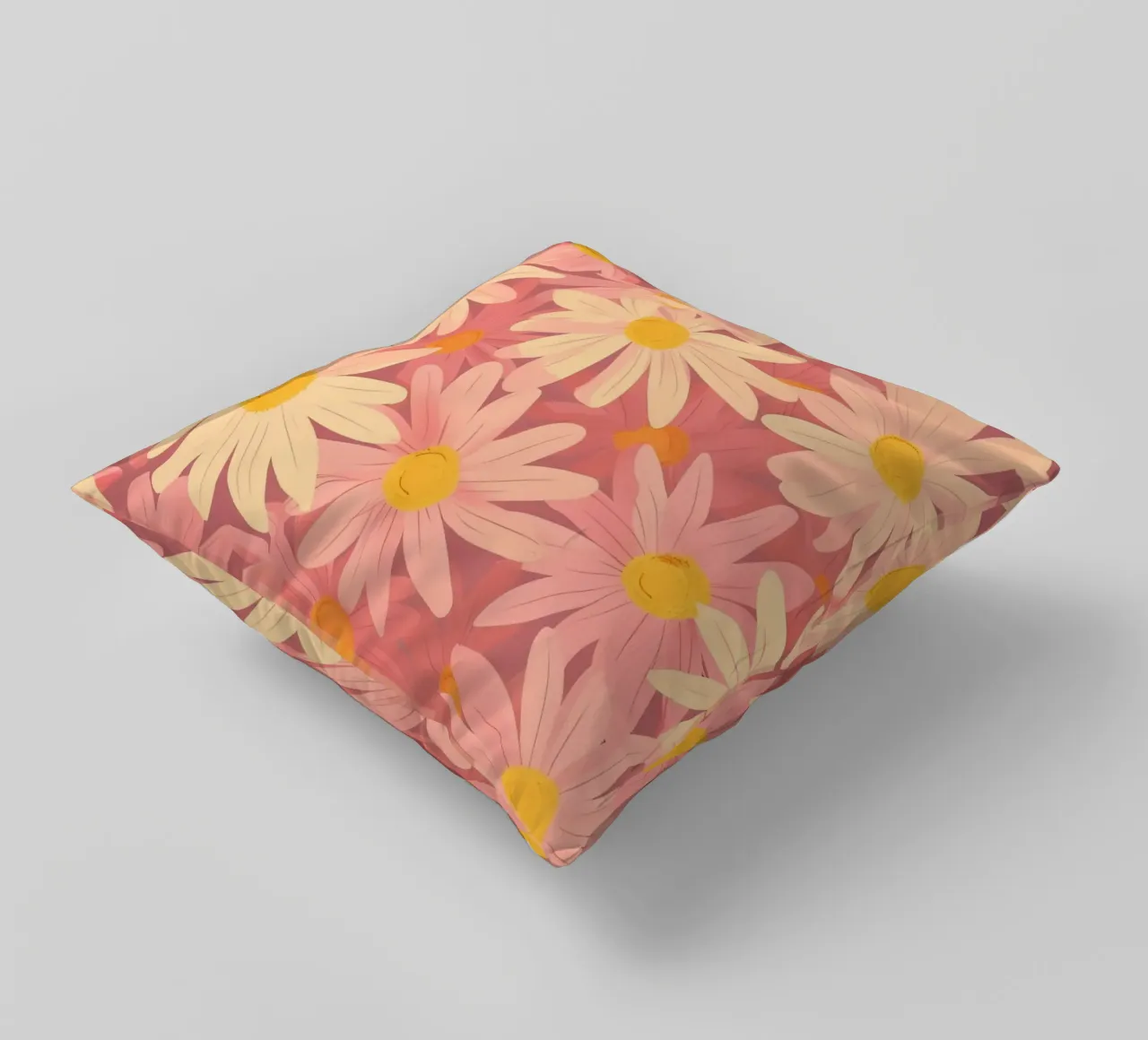 Daisy Field Dream - Motif floral rose et crème coussin de homdeco