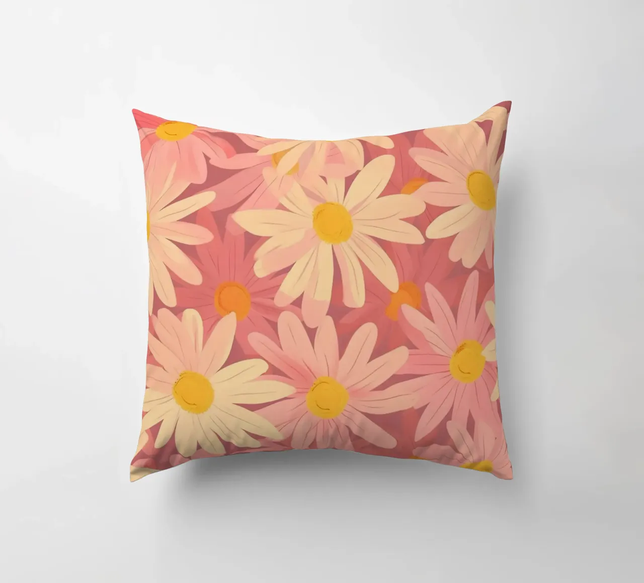 Daisy Field Dream - Motif floral rose et crème coussin de homdeco