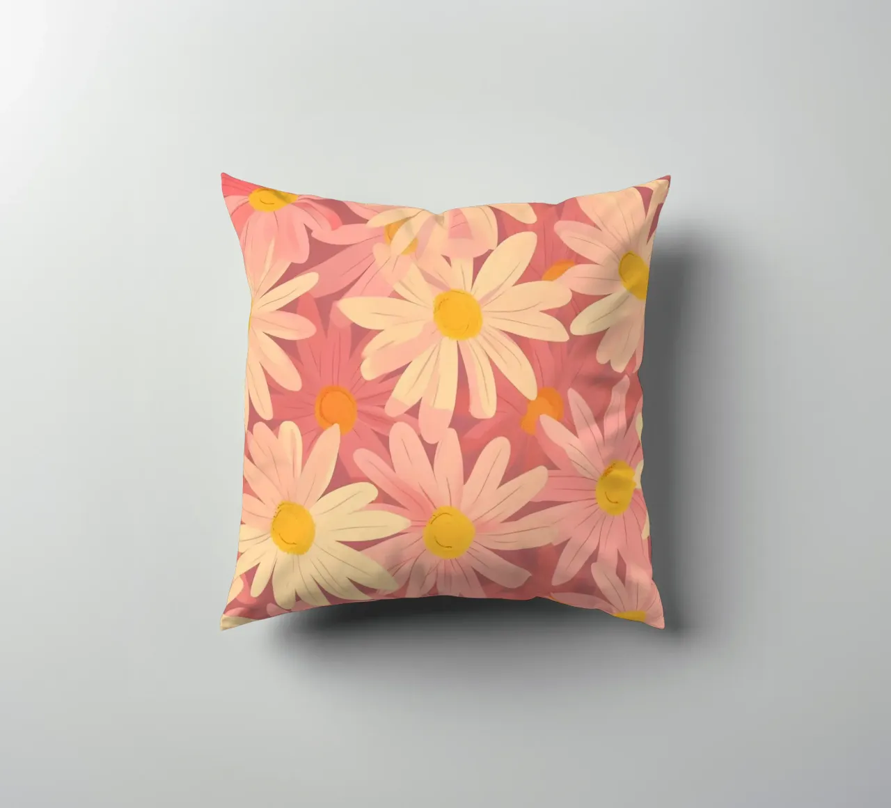 Daisy Field Dream - Motif floral rose et crème coussin de homdeco