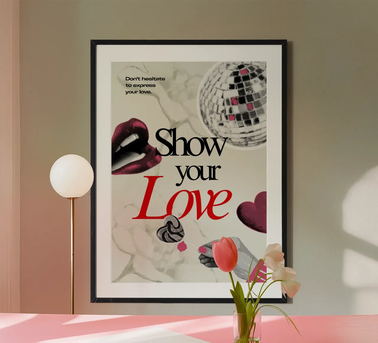 "Zeig deine Liebe" Pop Art Poster - Retro Disco Vibes Poster mit Holzrahmen von homdeco