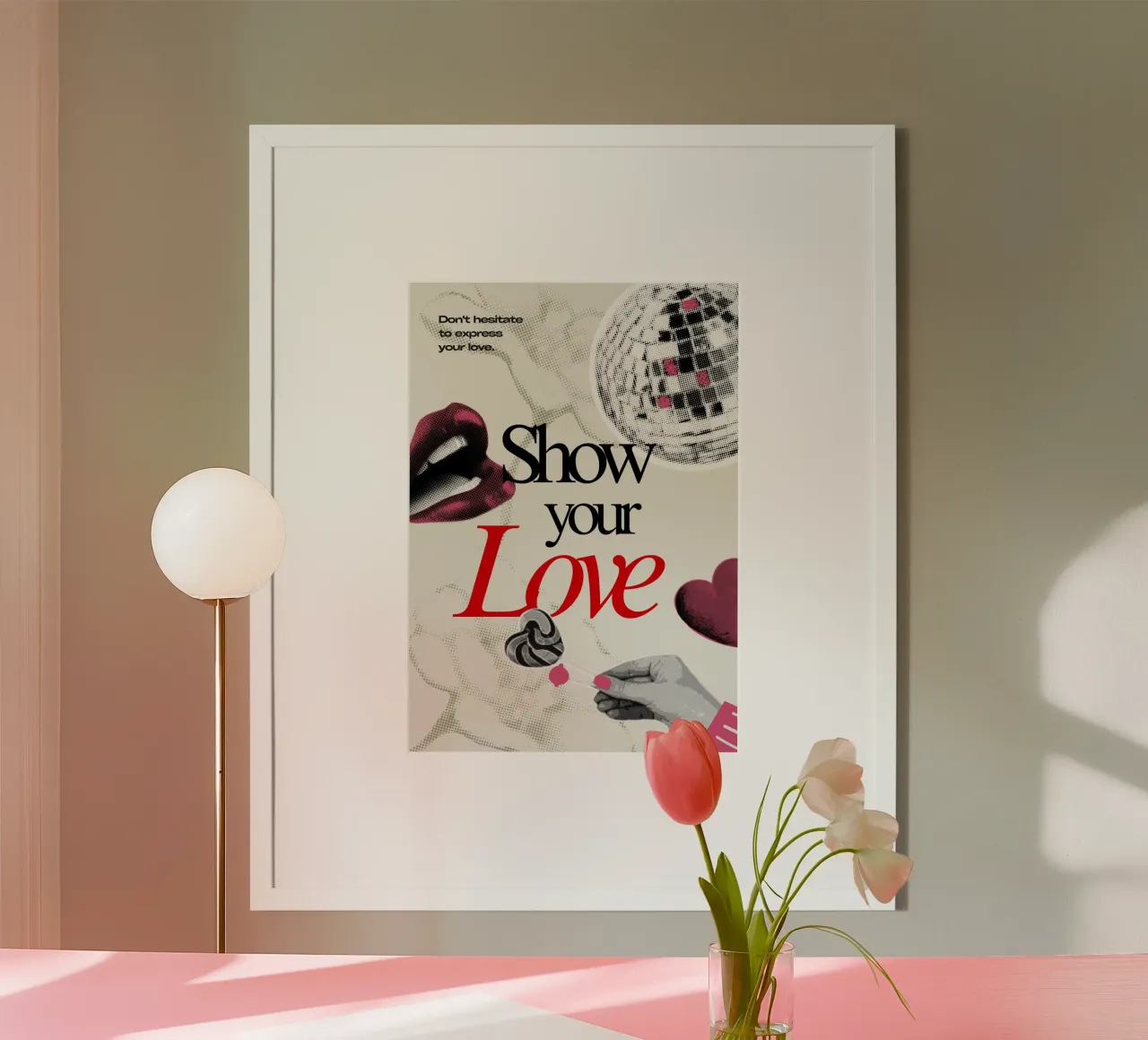 "Zeig deine Liebe" Pop Art Poster - Retro Disco Vibes Poster mit Holzrahmen von homdeco