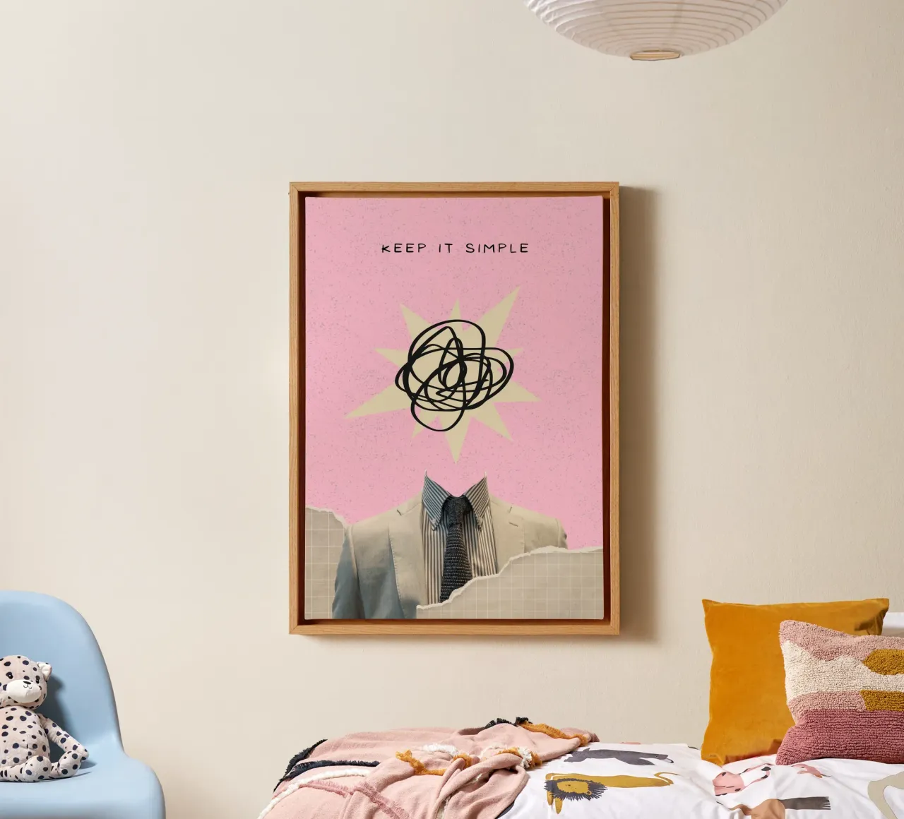 Keep It Simple - Abstracte gedachtencollage kunst canvas met Baklijst van homdeco