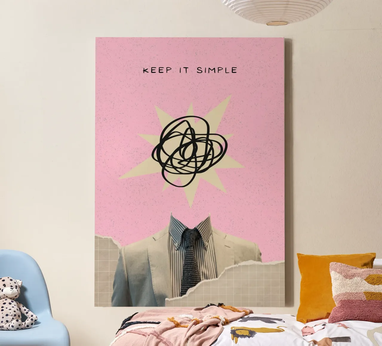Keep It Simple - Abstracte gedachtencollage kunst canvas met Baklijst van homdeco