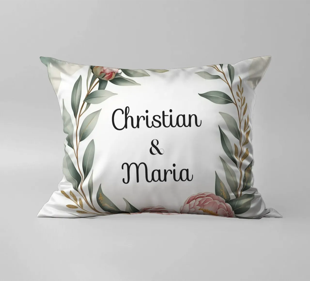 Wedding Floral Personalized Names decorative cushion by Beyond the Brush
