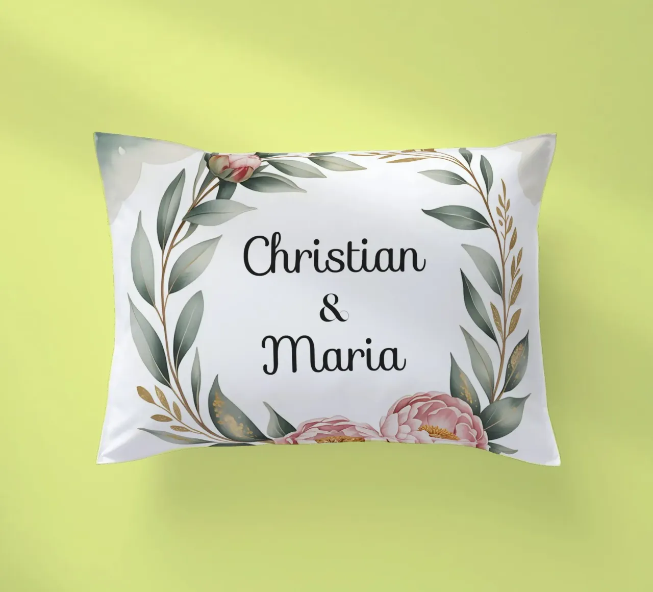 Wedding Floral Personalized Names decorative cushion by Beyond the Brush