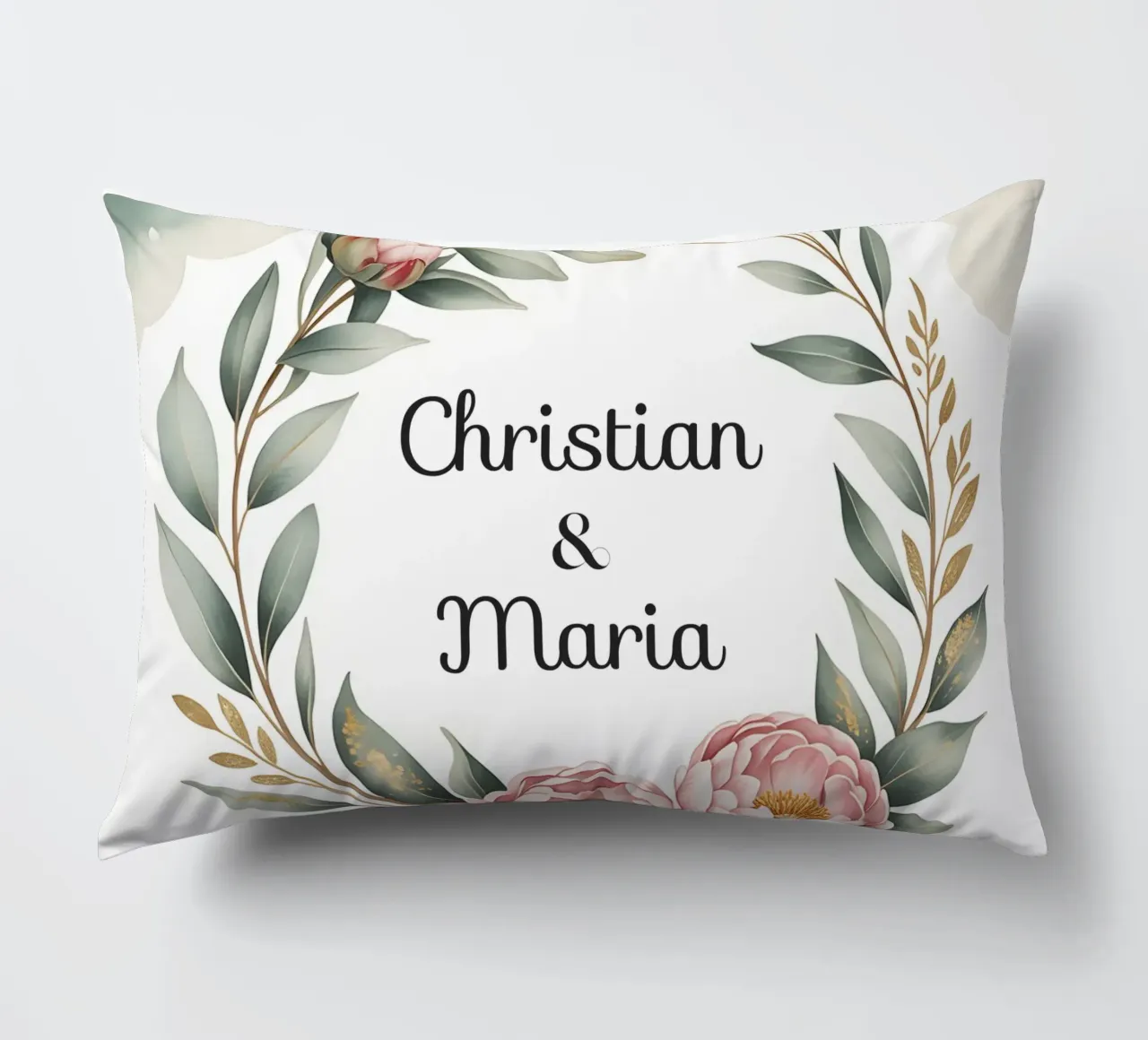 Wedding Floral Personalized Names decorative cushion by Beyond the Brush