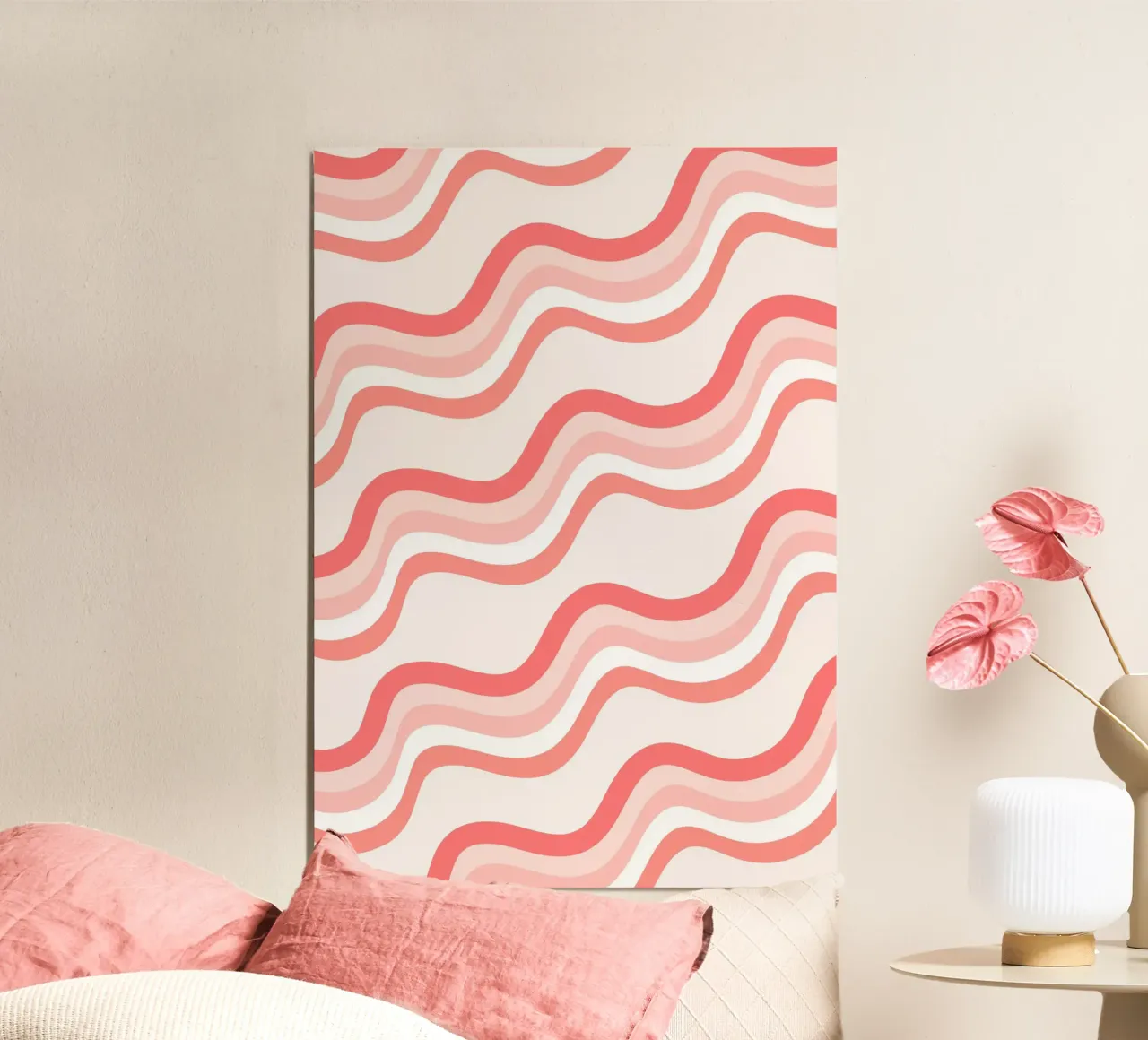 Strisce rosa ondulate - Pattern art retro groovy alluminio dibond da homdeco