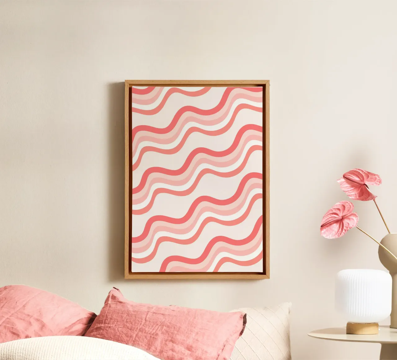 Strisce rosa ondulate - Pattern art retro groovy tela da homdeco