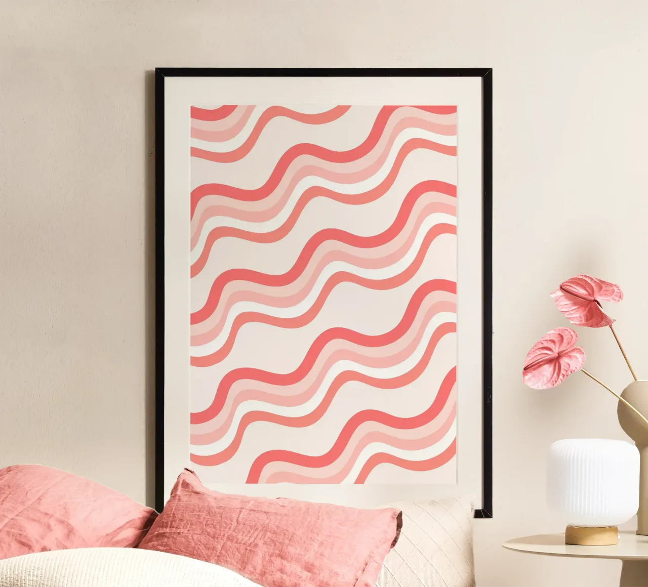 Strisce rosa ondulate - Pattern art retro groovy carta hahnemühle da homdeco