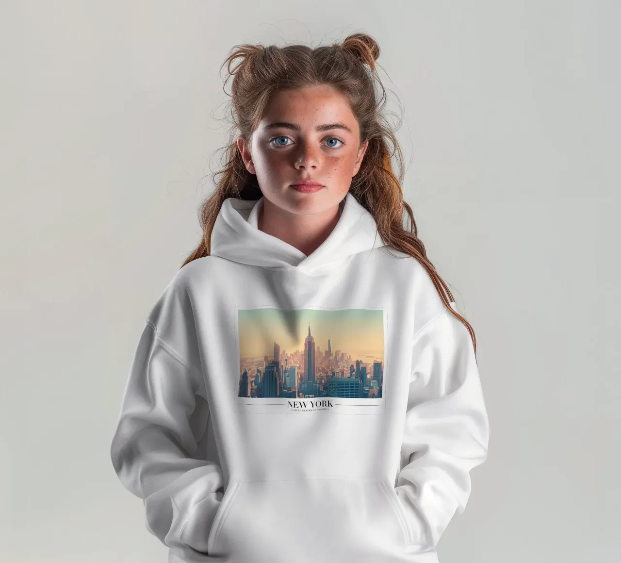 New York City Sunset Skyline - Empire State Building kids hoodie by homdeco